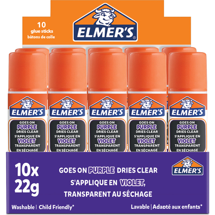 ELMER'S Klebestift Disappearing Purple, 22 g, 10er Box