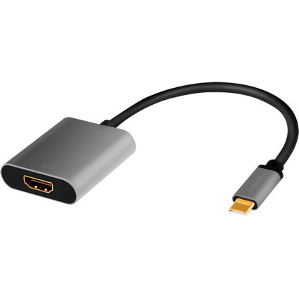 LogiLink USB-C - HDMI Adapterkabel, 0,15 m, schwarz/grau