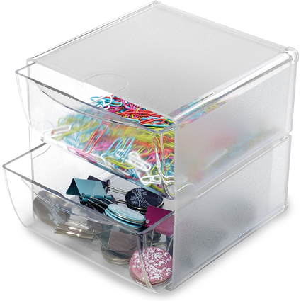 deflecto Organisationsbox Cube, 2 Schubladen, glasklar