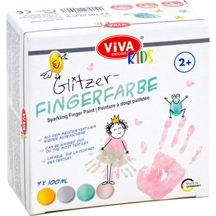 ViVA DECOR Fingerfarbe "ViVA KIDS", 4er-Set Glitzer