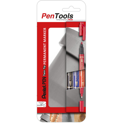 Pentel Permanent-Marker Pen, Doppelspitze, 3er Etui sortiert