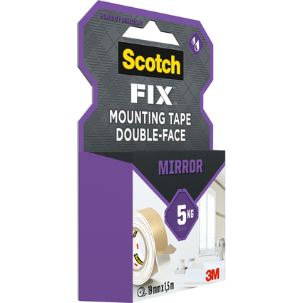 3M Scotch-Fix Spiegel-Montageklebeband, 19 mm x 1,5 m, wei