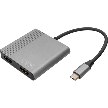 DIGITUS Grafikadapter 2in1, USB-C - 2x HDMI, schwarz/silber