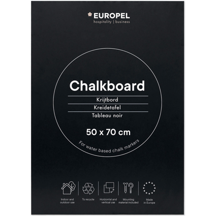 EUROPEL Kreidetafel ohne Rahmen, 500 x 700 mm, schwarz