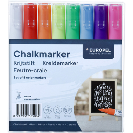EUROPEL Kreidemarker 3 mm, 8er Etui, farbig sortiert