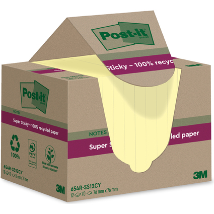 Post-it Super Sticky Recycling Notes, 76 x 76 mm, gelb