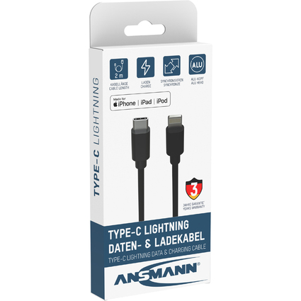 ANSMANN Daten- & Ladekabel, USB-C - Lightning Stecker, 2,0 m