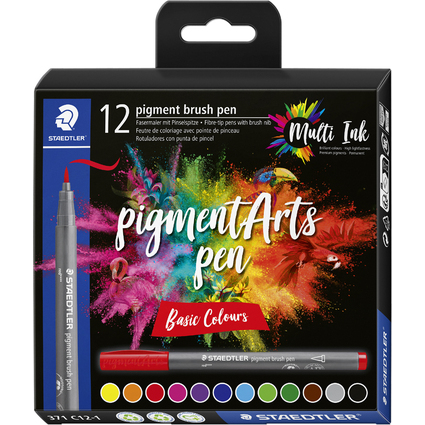 STAEDTLER Fasermaler pigment brush pen "Basic Colours", 12er