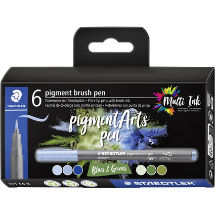 STAEDTLER Fasermaler pigment brush pen "Blues & Greens"