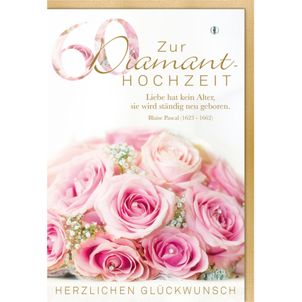 SUSY CARD Hochzeitskarte "Diamant-Hochzeit Rosenstrau"