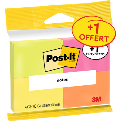 Post-it Haftnotizen Notes, 38 x 51 mm, 4er Pack