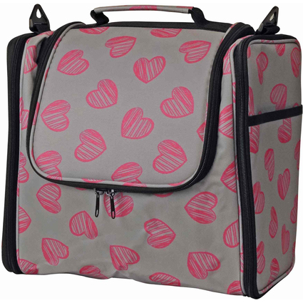 KLEIBER Garn- & Strickzubehr-Tasche "Herzen", grau/pink