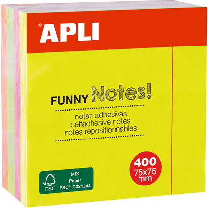 APLI Haftnotiz-Wrfel "FUNNY Notes!", 75 x 75 mm, sortiert
