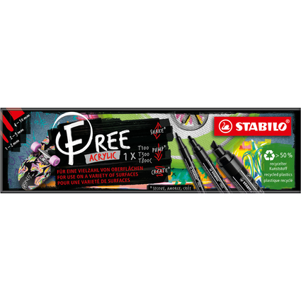 STABILO Acrylmarker FREE, 3er Set, schwarz