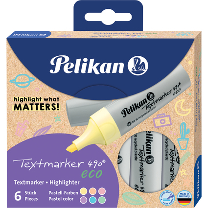 Pelikan Textmarker 490 eco, 6er Etui Pastell-Farben