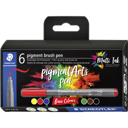 STAEDTLER Fasermaler pigment brush pen "Basic Colours", 6er