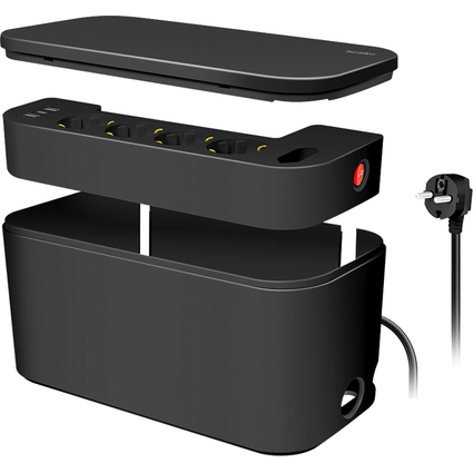 LogiLink Kabelbox mit Steckdosenleiste, 5-fach, schwarz