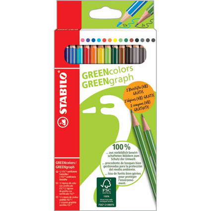 STABILO Buntstifte GREENcolors, 12+2 Promo-Etui