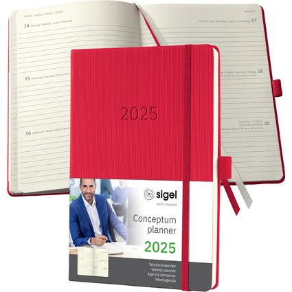 sigel Buchkalender Conceptum 2025, ca. DIN A5, rot