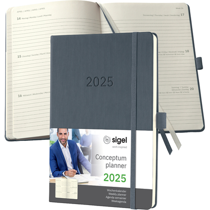 sigel Buchkalender Conceptum 2025, ca. DIN A5, grau