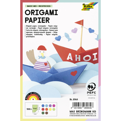 folia Faltbltter Origami Papier Basic Mix, 100 x 150 mm