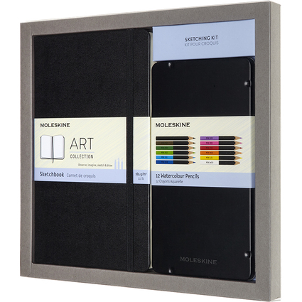 MOLESKINE Skizzen-Set Aquarell, Skizzenbuch L/A5 + 12 Stifte