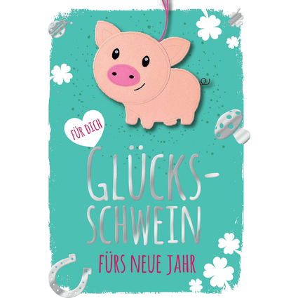 CACTUS Neujahrskarte mit Filzschwein