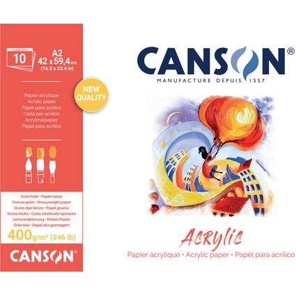 CANSON Zeichenpapierblock "Acrylic", 420 x 594 mm, 400 g/qm