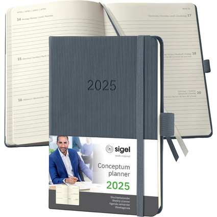 sigel Taschenkalender Conceptum 2025, ca. DIN A6, grau