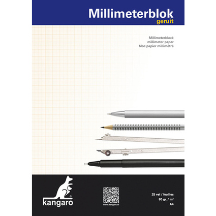 kangaro Millimeterpapier-Block, DIN A4, 80 g/qm, 25 Blatt