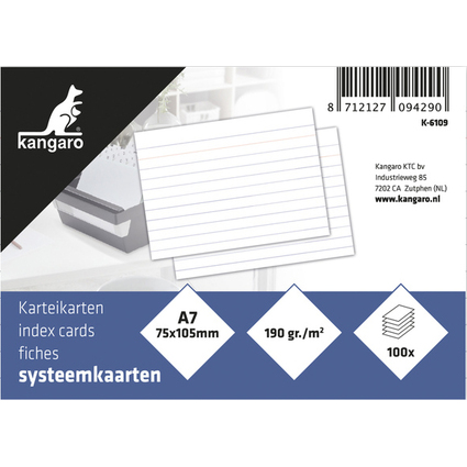 kangaro Karteikarten, 105 x 75 mm, liniert, wei