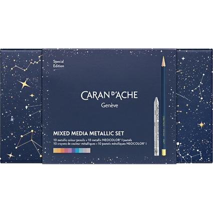 CARAN D'ACHE Mixed Media Metallic Set COSMIC BLUE, 20er Set