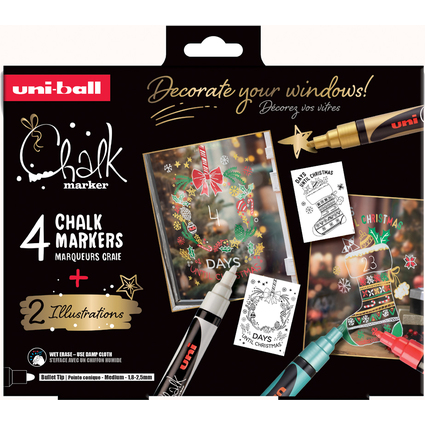 uni-ball Kreidemarker Chalk marker, 4er Weihnachtsbox TRADI