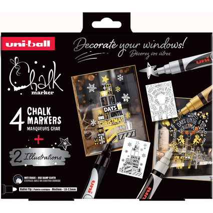 uni-ball Kreidemarker Chalk marker, 4er Weihnachtsbox SCANDI