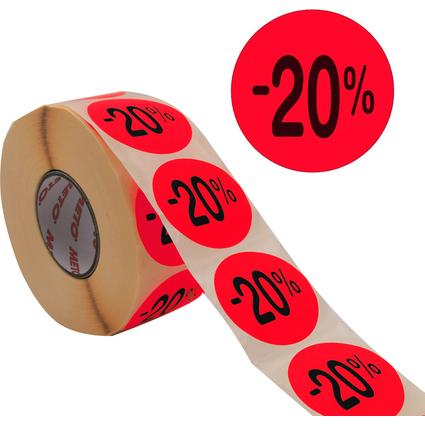 METO Promo-Etiketten "-20%", rund, rot fluor